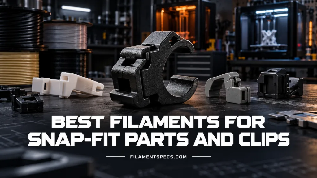 Best filaments for snap-fit parts and clips are shown in a 3D print with durable, flexible material ideal for secure designs.